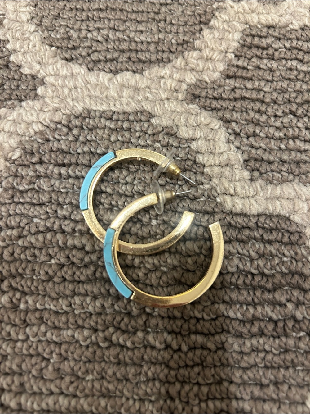 Gold Hoop Earrings with Turquoise Accent - Women Jewelry